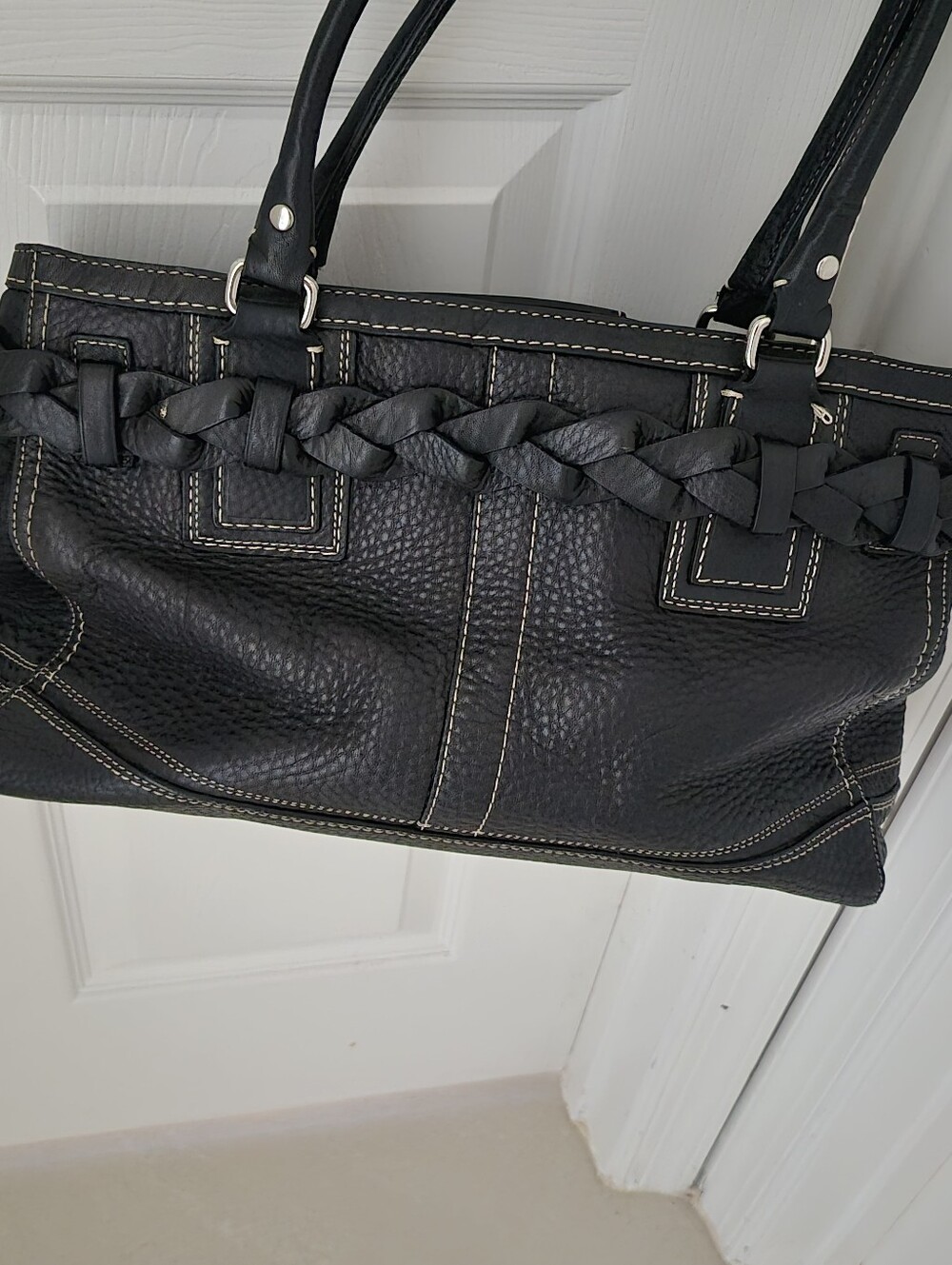 Coach Black Pebble Classic Black Braided Leather Bag